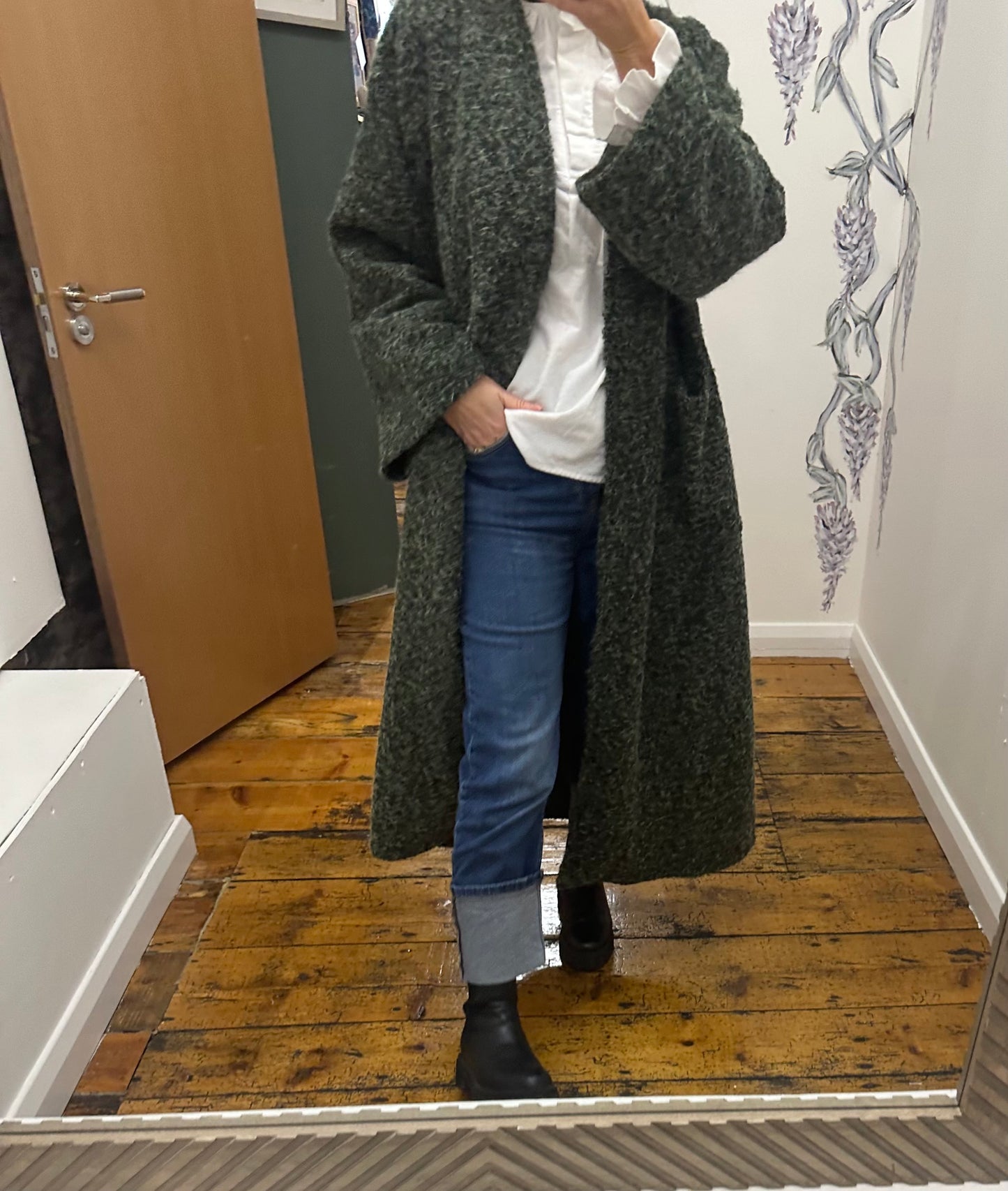 “Kiera “ Forest green cosey full length kimono shacket winter cardi
