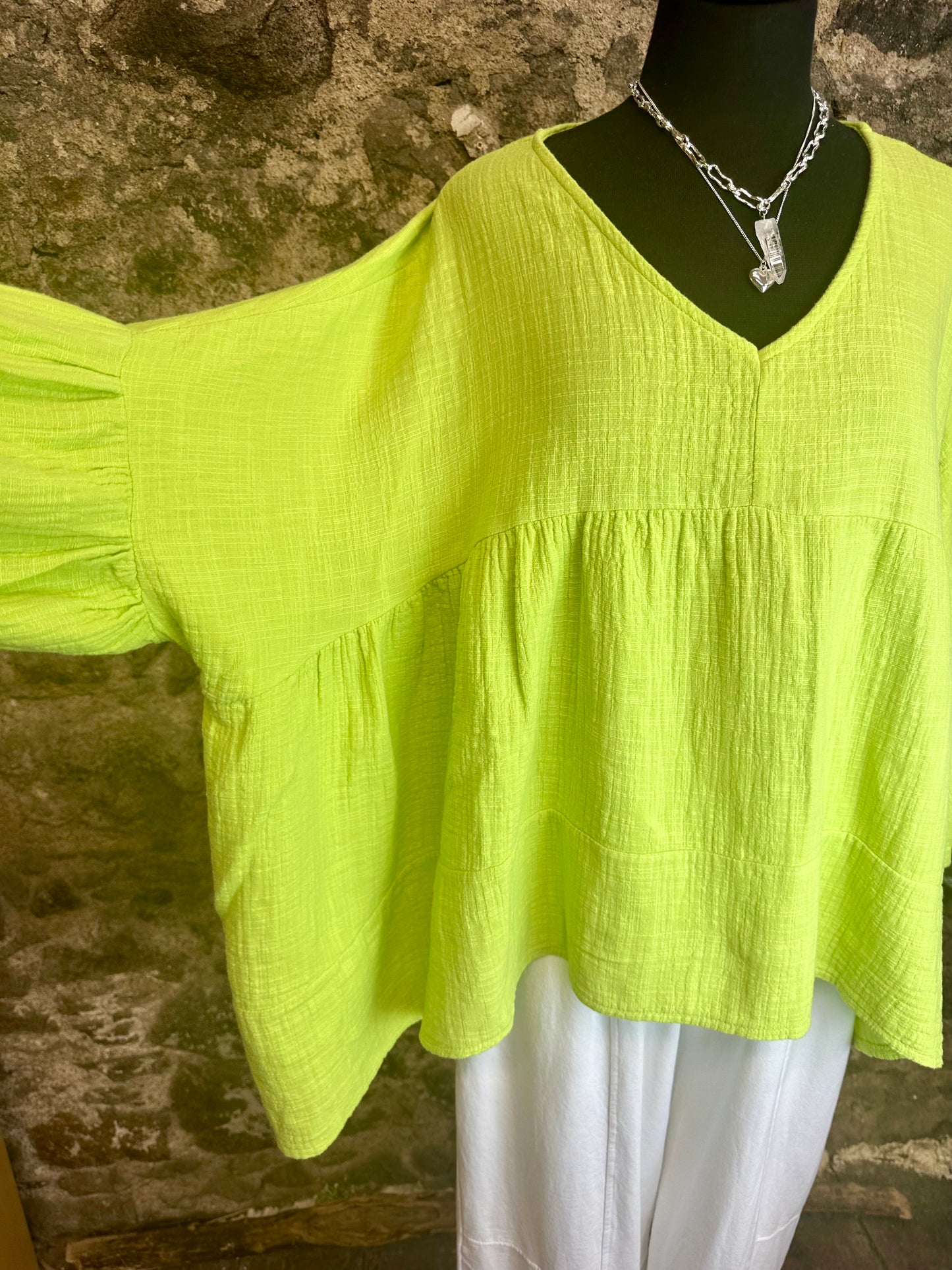 “Lily “ lime green Italian renaissance smock top