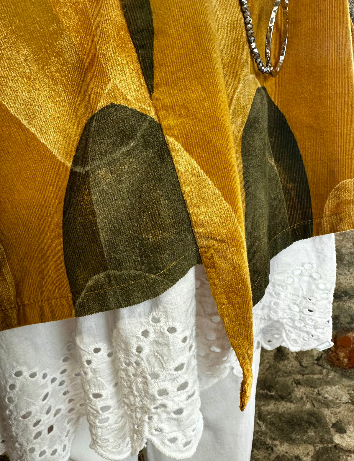 “Betty “mustard and slate pin corduroy tunic