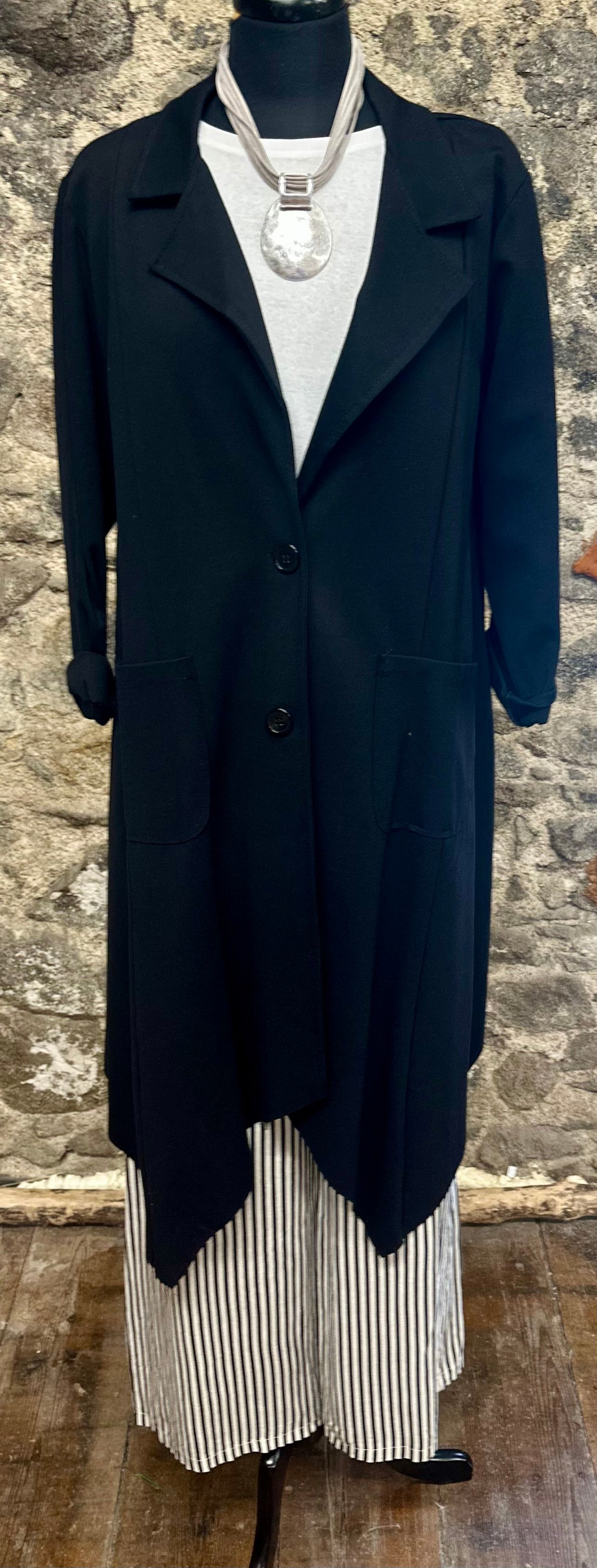 “Lacey “ Italian irregular hem jacket ebony black
