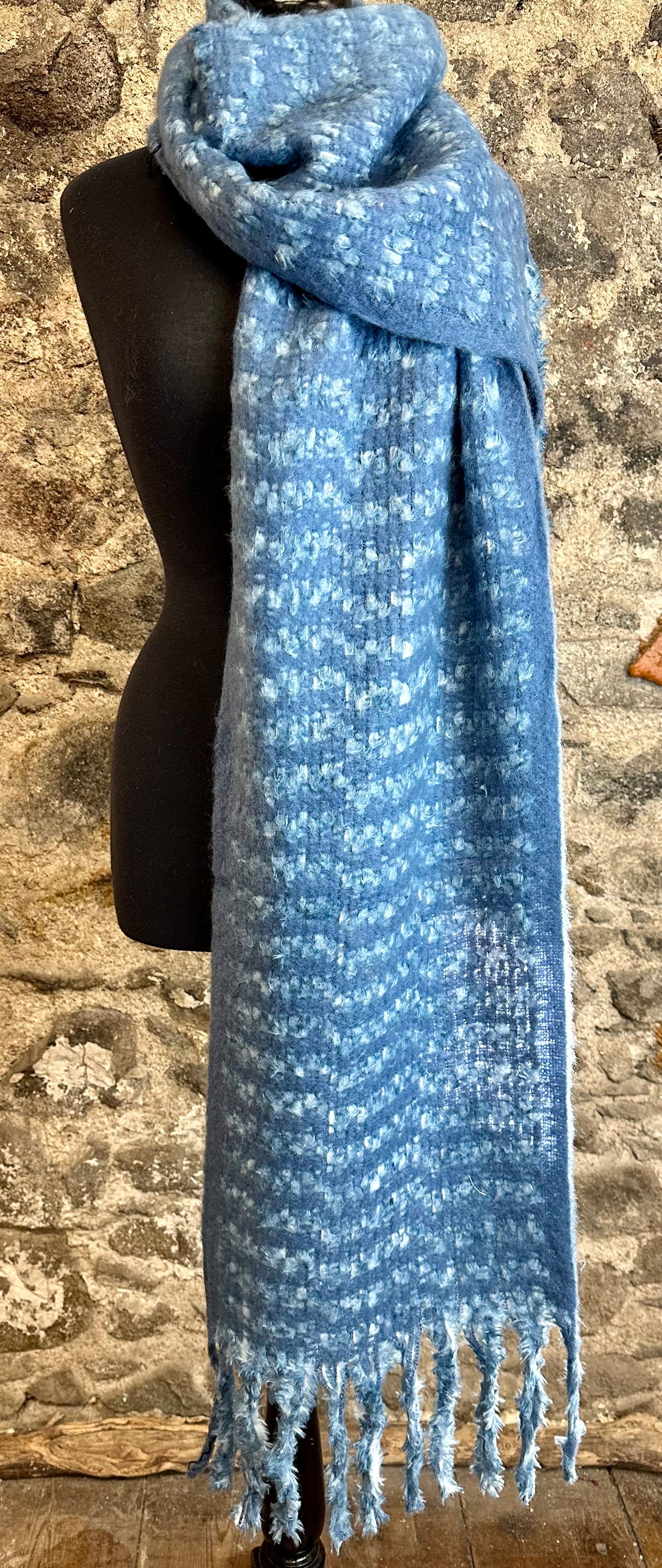 Cosey super soft fringed denim blue wrap