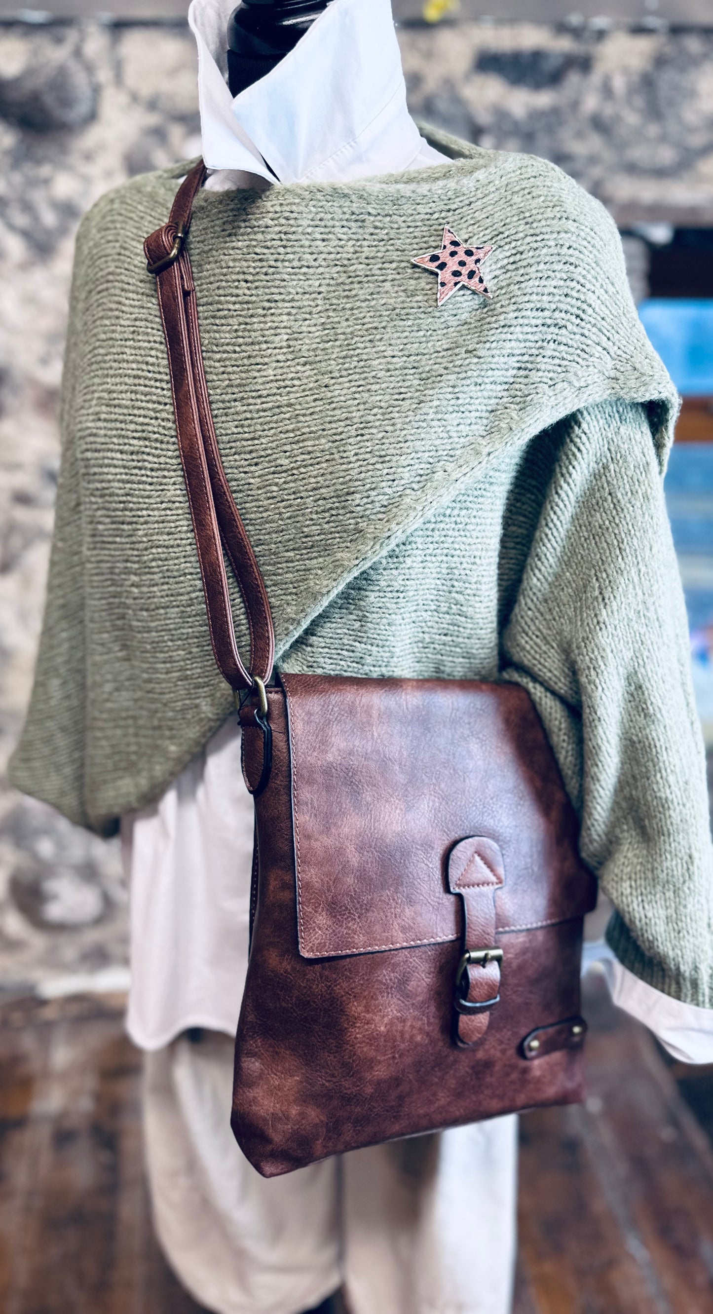 “Maggie “ dark brown vegan satchel