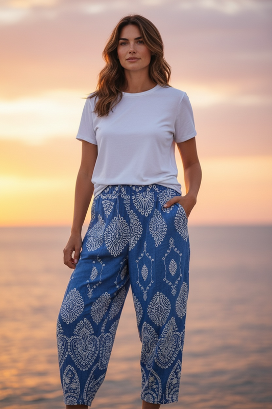 “April “ denim angelaise  detailed cocoon Italian pants