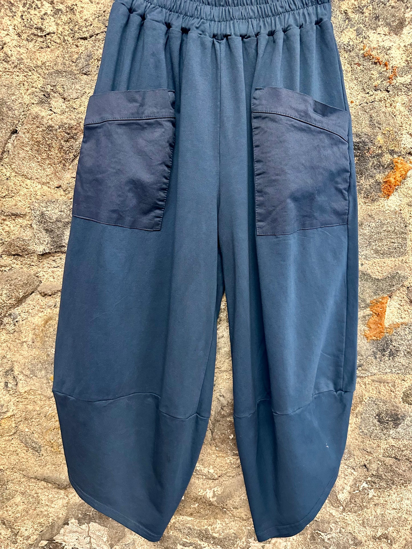 “Chrissie” indigo navy Italian cotton and jersey cocoon pants