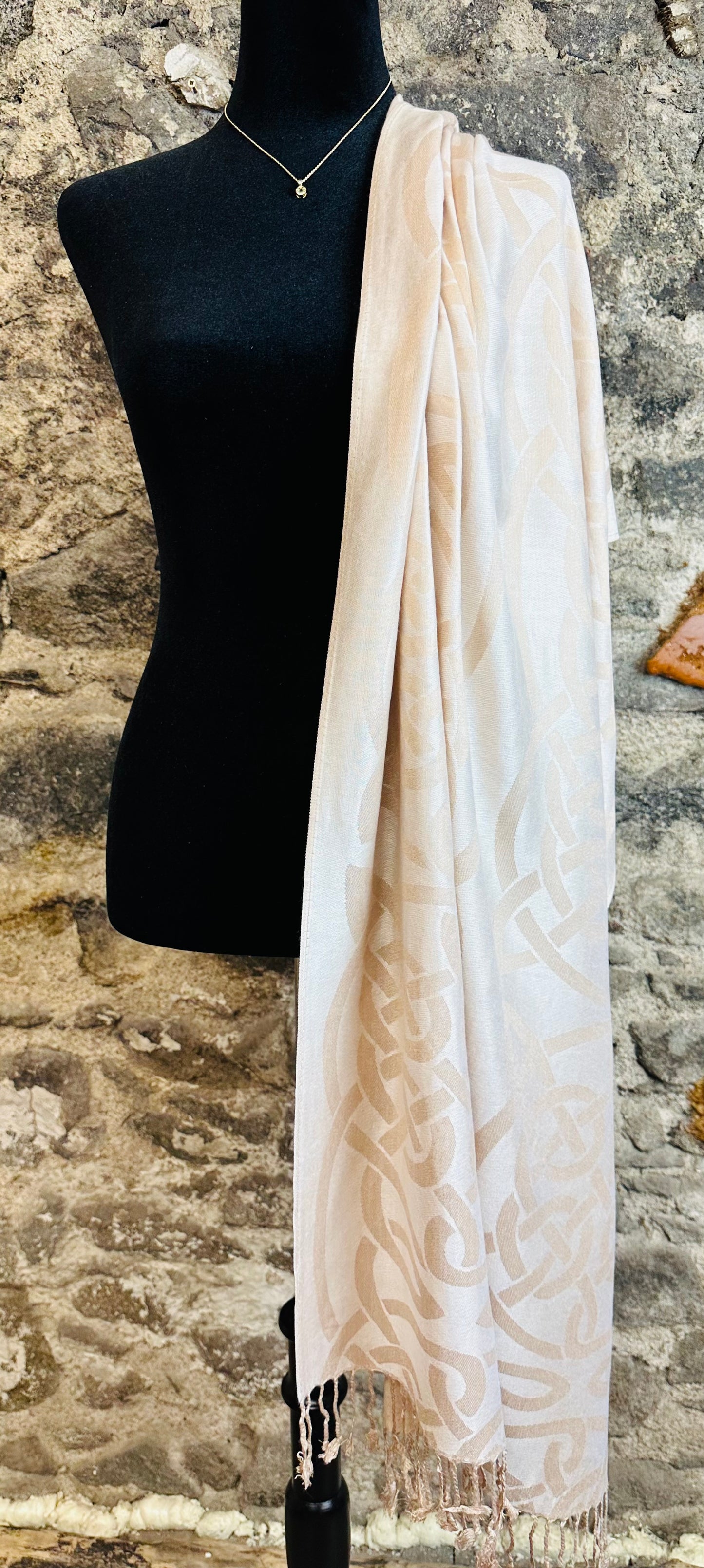 Buttermilk cream Heritage Irish designed knotwork pashmina