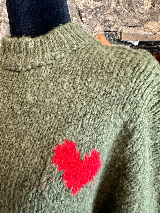 “Evie “ forest green Italian loose knit little heart ♥️ cosey