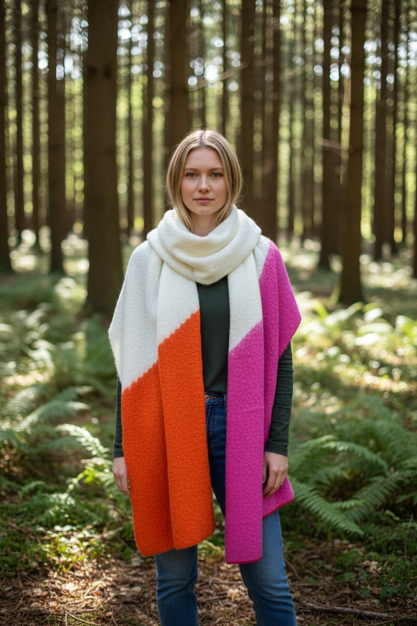 Tangerine..cerise and natural super cosey xtra large wrap