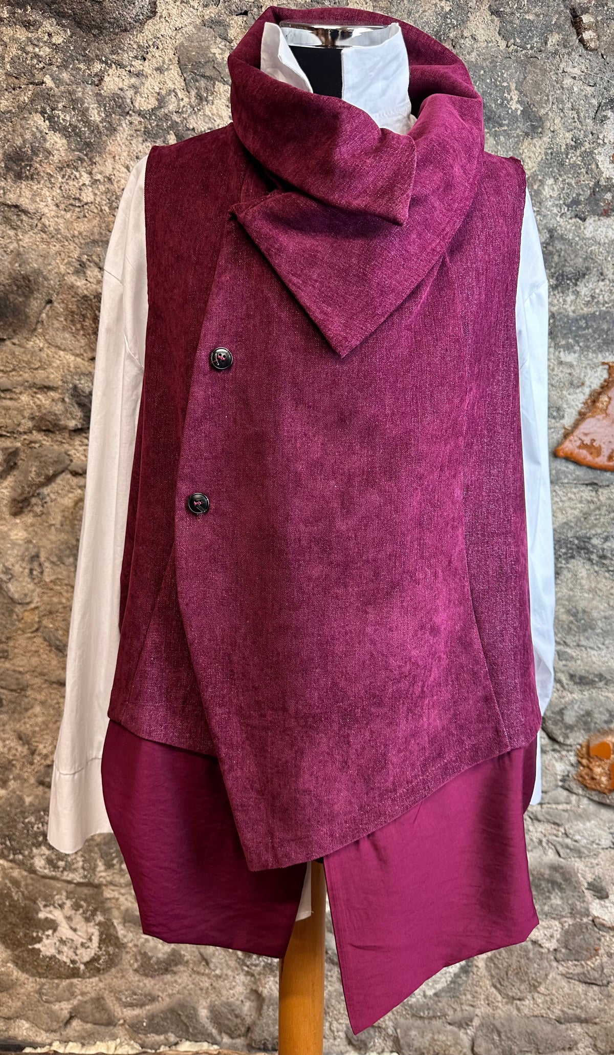 “Mandy “ burgundy Italian asymmetrical waist coat