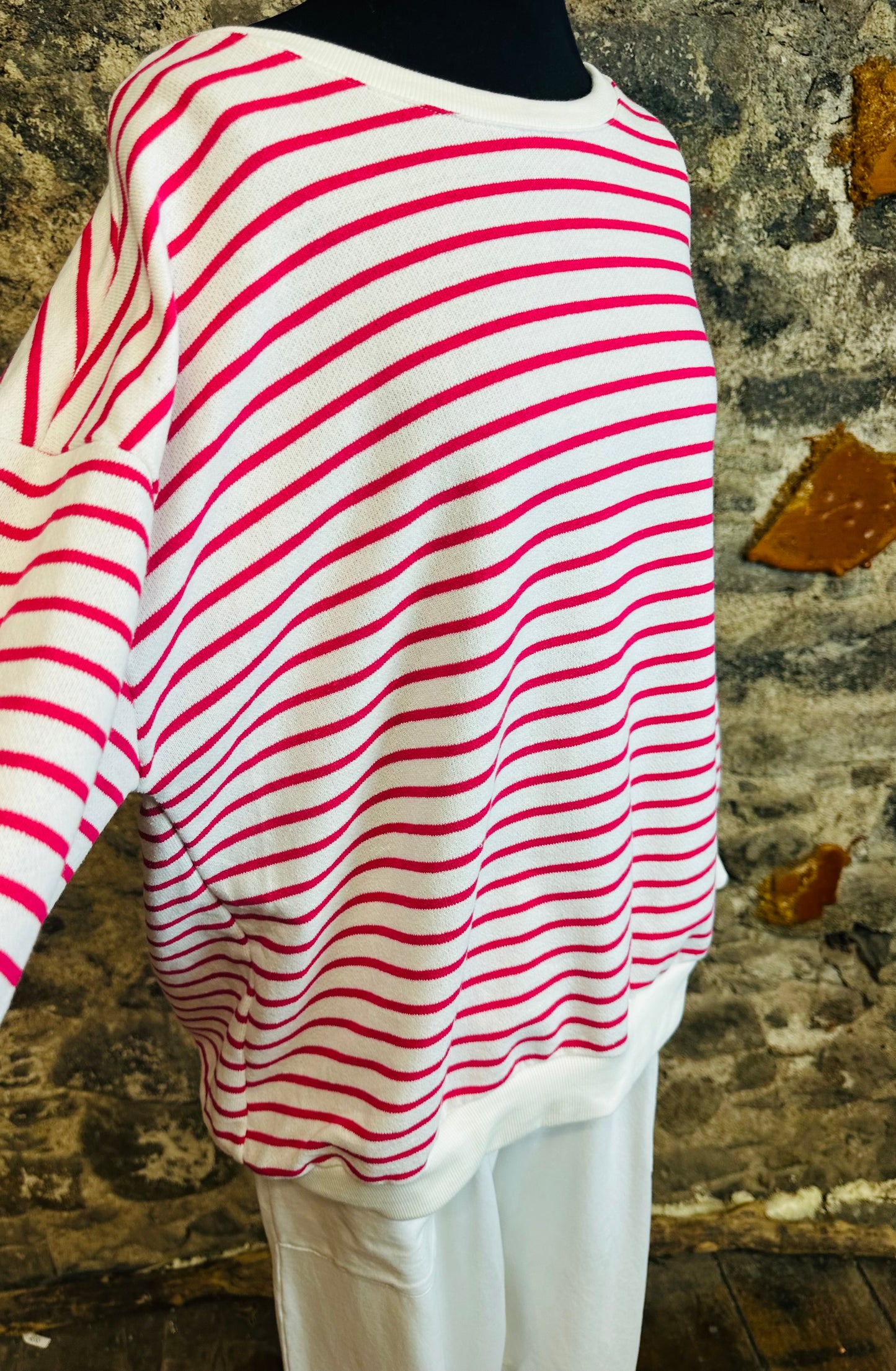 “Alana” Bretton stripe Italian sweatshirt reddish pink  /white