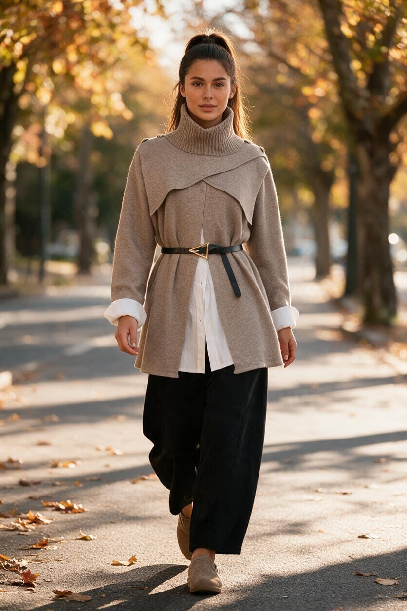 “Rosie “mocha cowl neck cape Italian knit