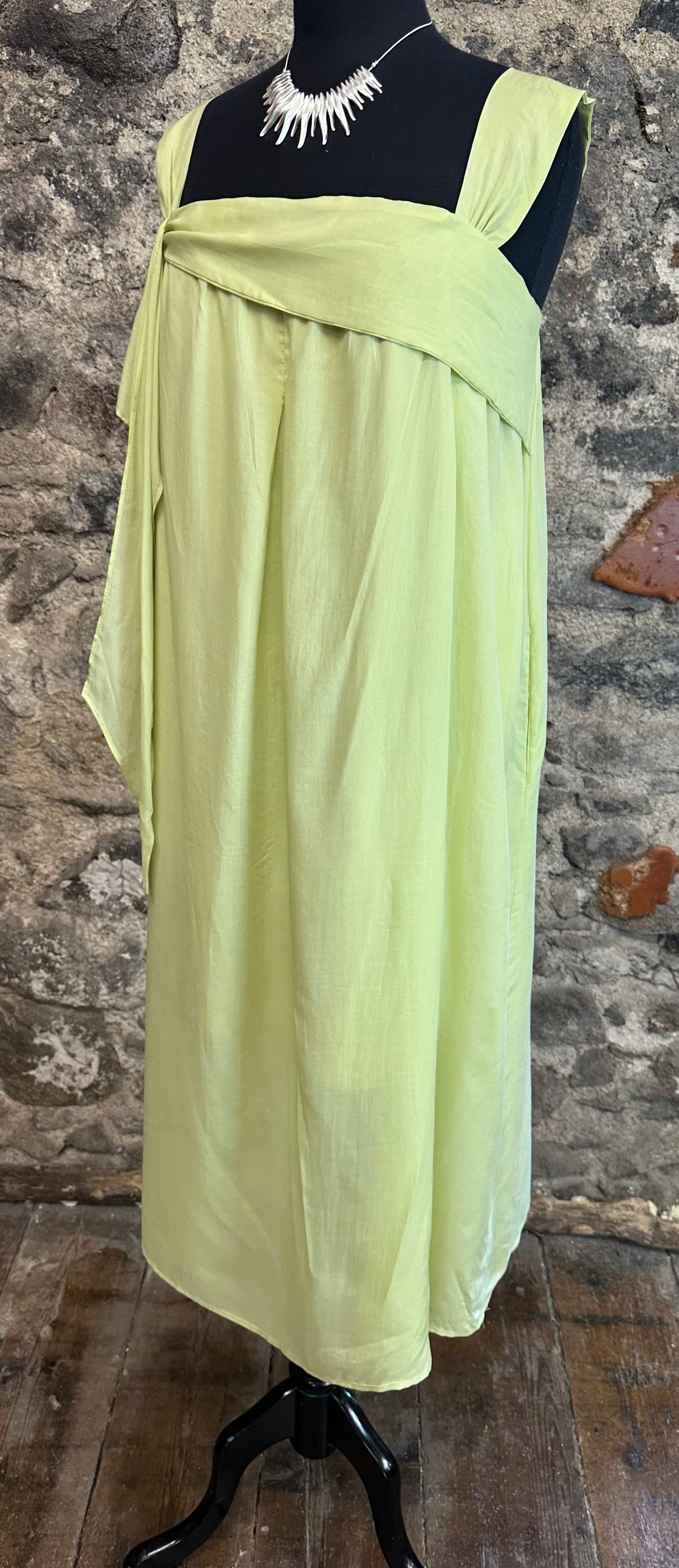 “Marguerite “ Italian lime green cotton lined midi dress