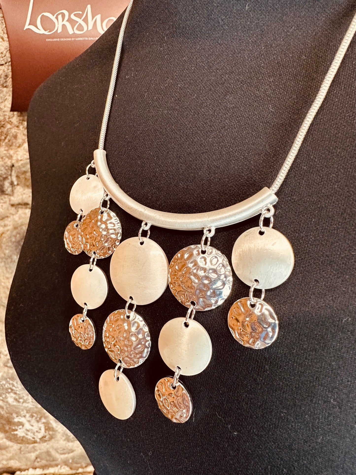 Sculpted elegance silver statement circle neckpiece