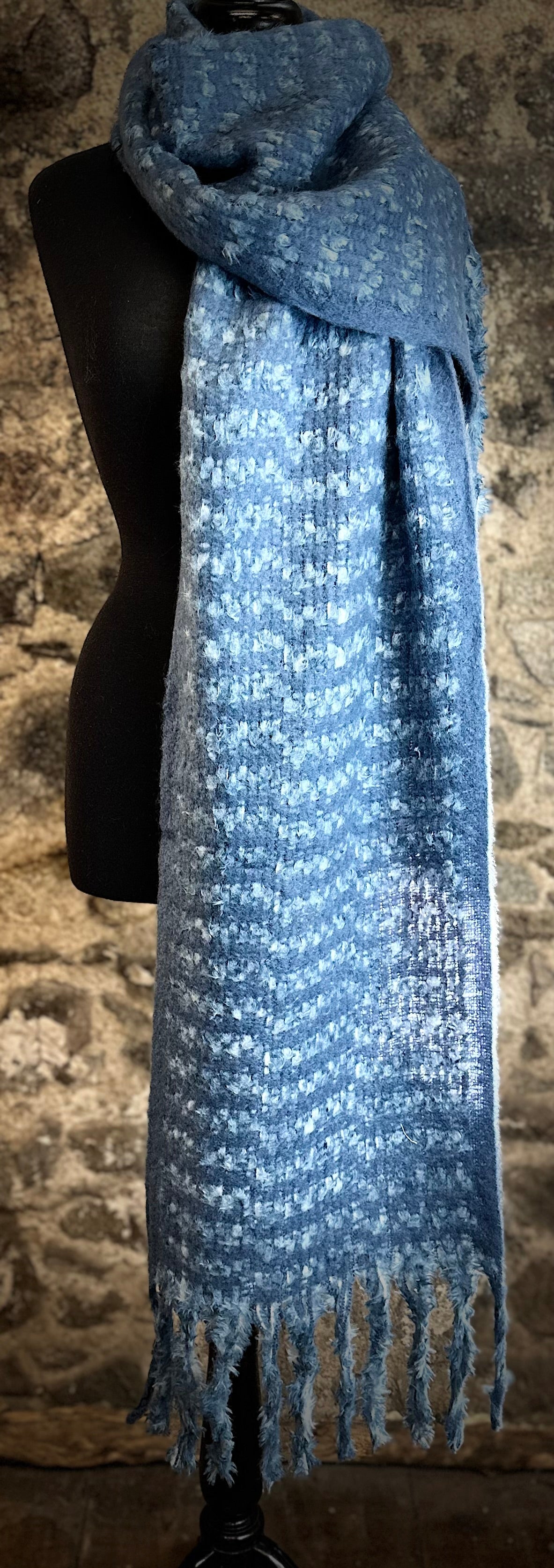 Cosey super soft fringed denim blue wrap