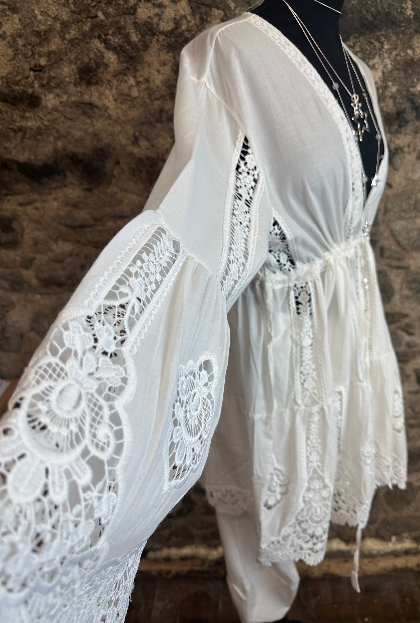 “Beatrice “ intricate detailed boho Ivory Italian tunic