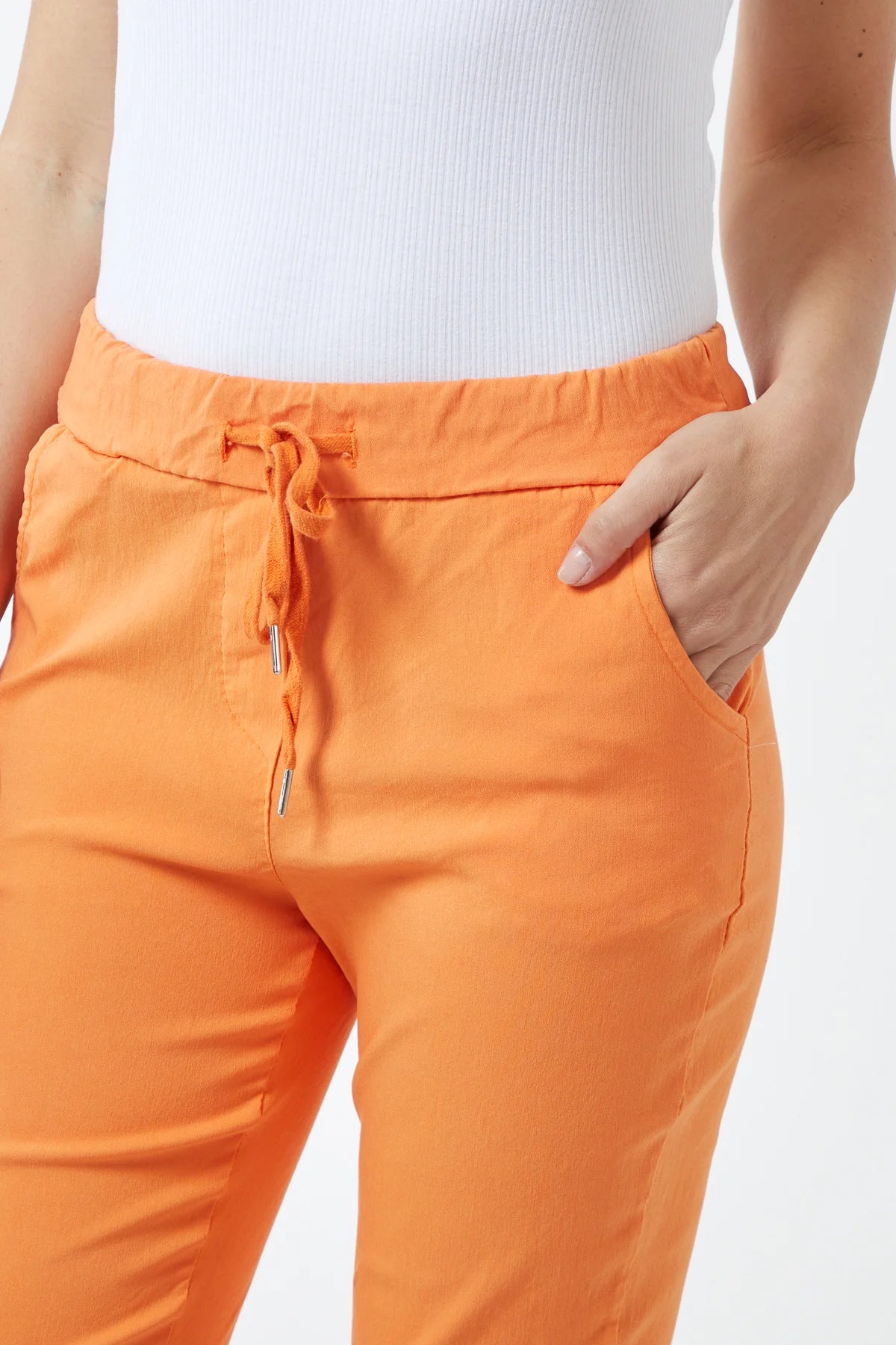 “Shelly” tangerine stretch Italian trousers