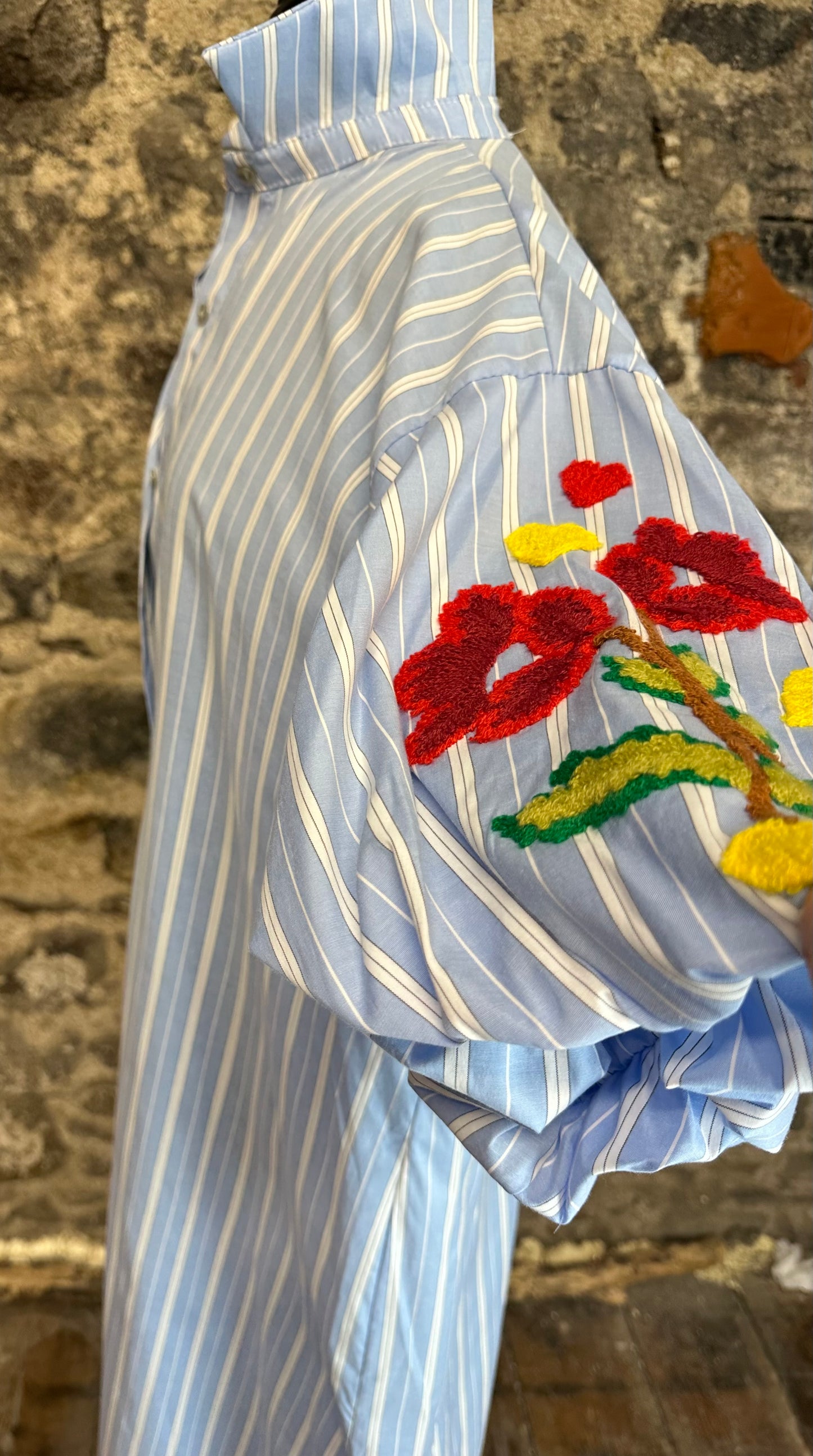 “Trina “ Italian blue stripe long dress shirt