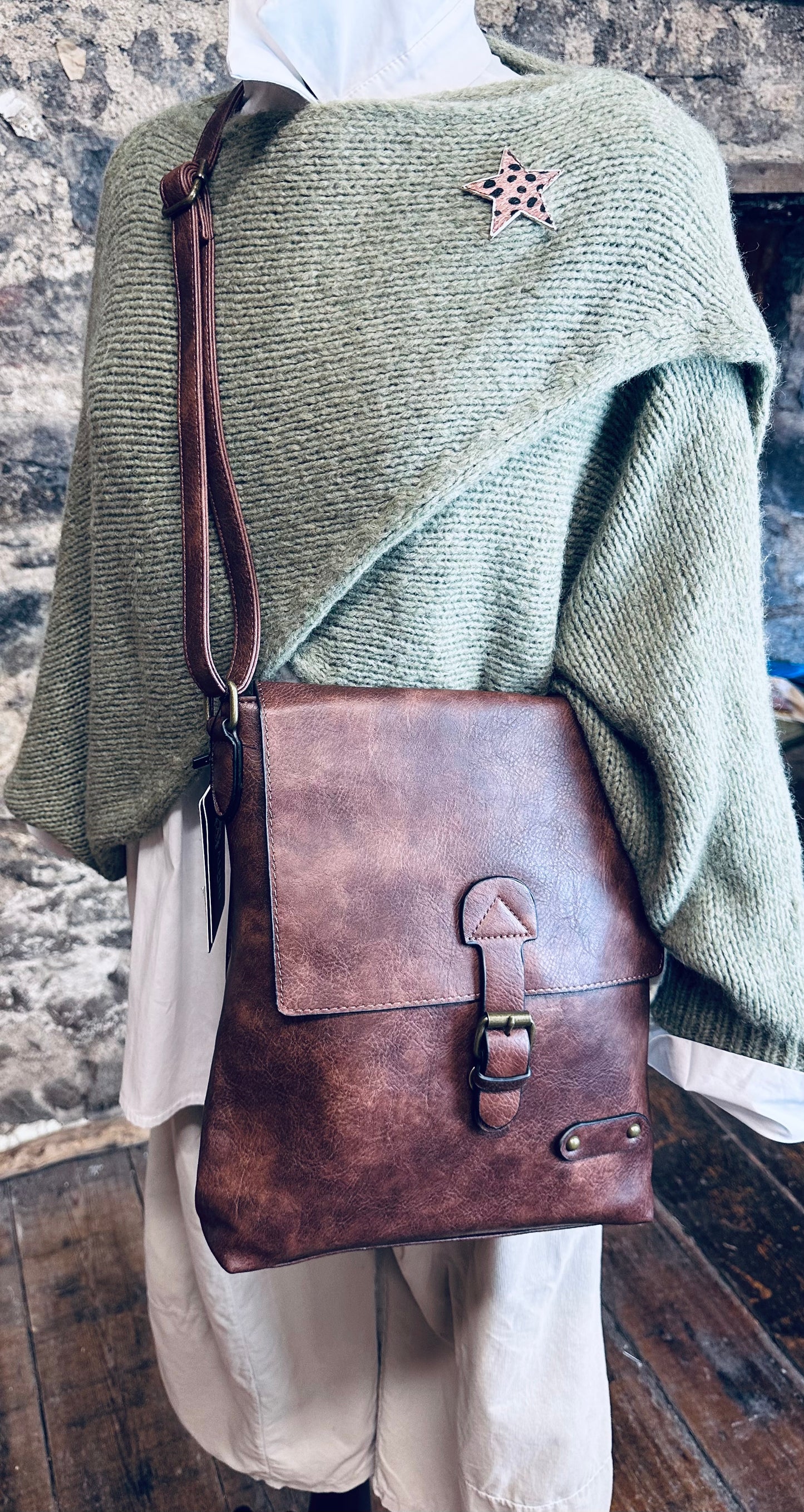 “Maggie “ dark brown vegan satchel