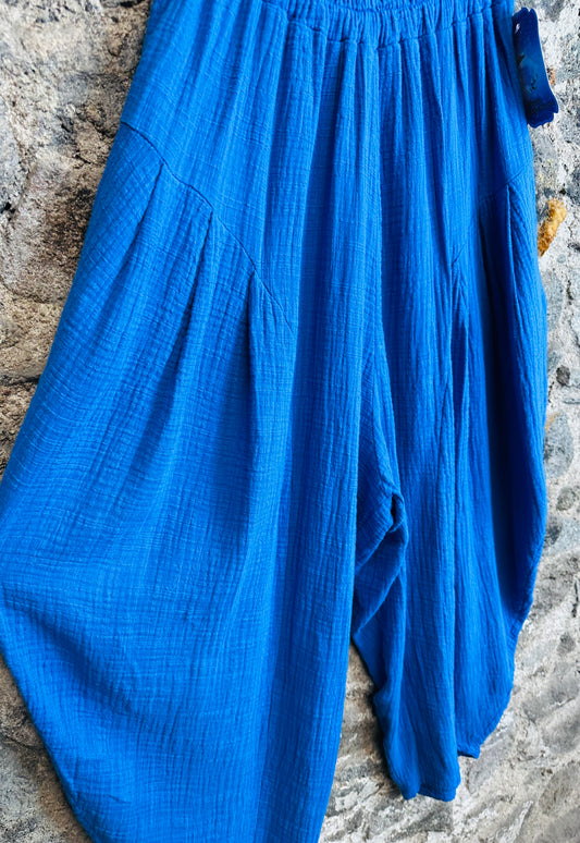 “Tiffany “ azure blue Italian harem cotton trousers
