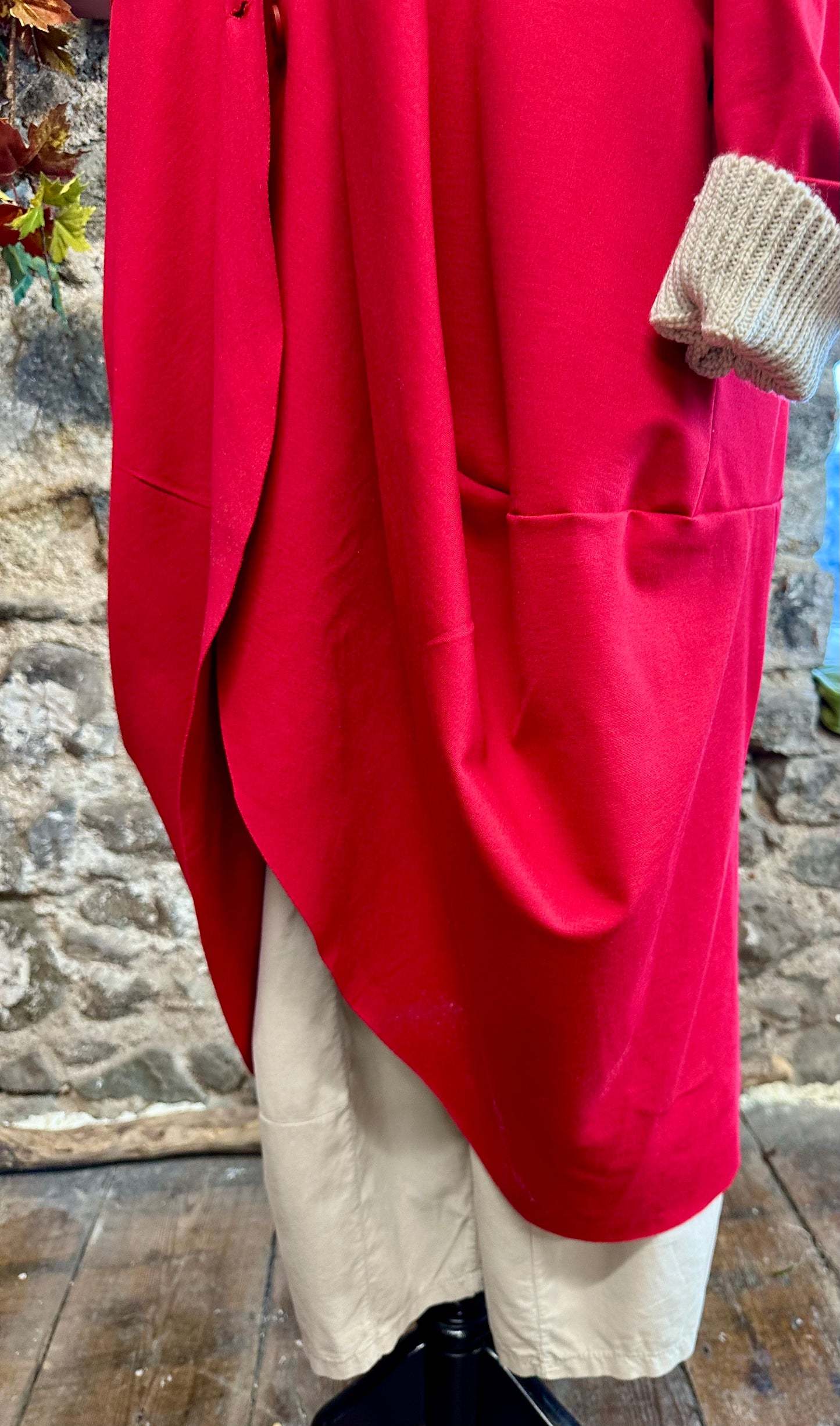 “Marianna “ ruby red Italian drape dress coat