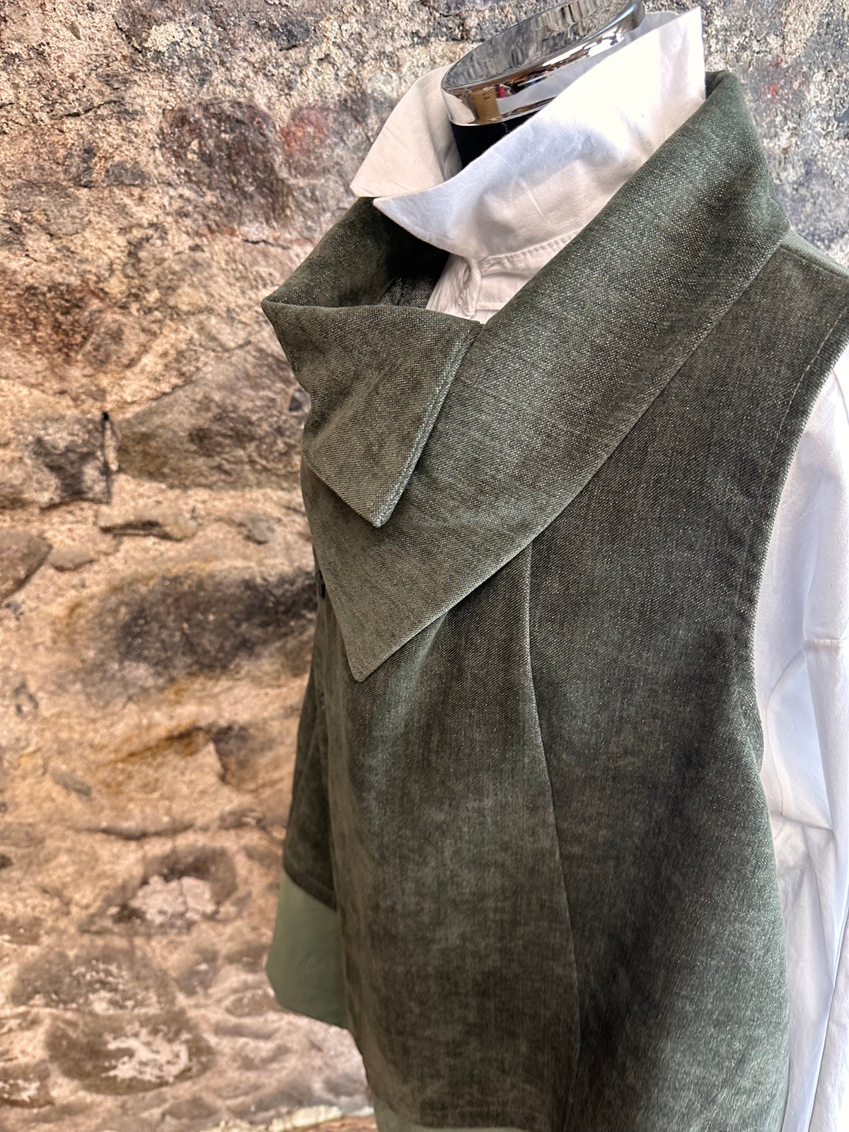 “Mandy “ olive kaki Italian asymmetric waistcoat