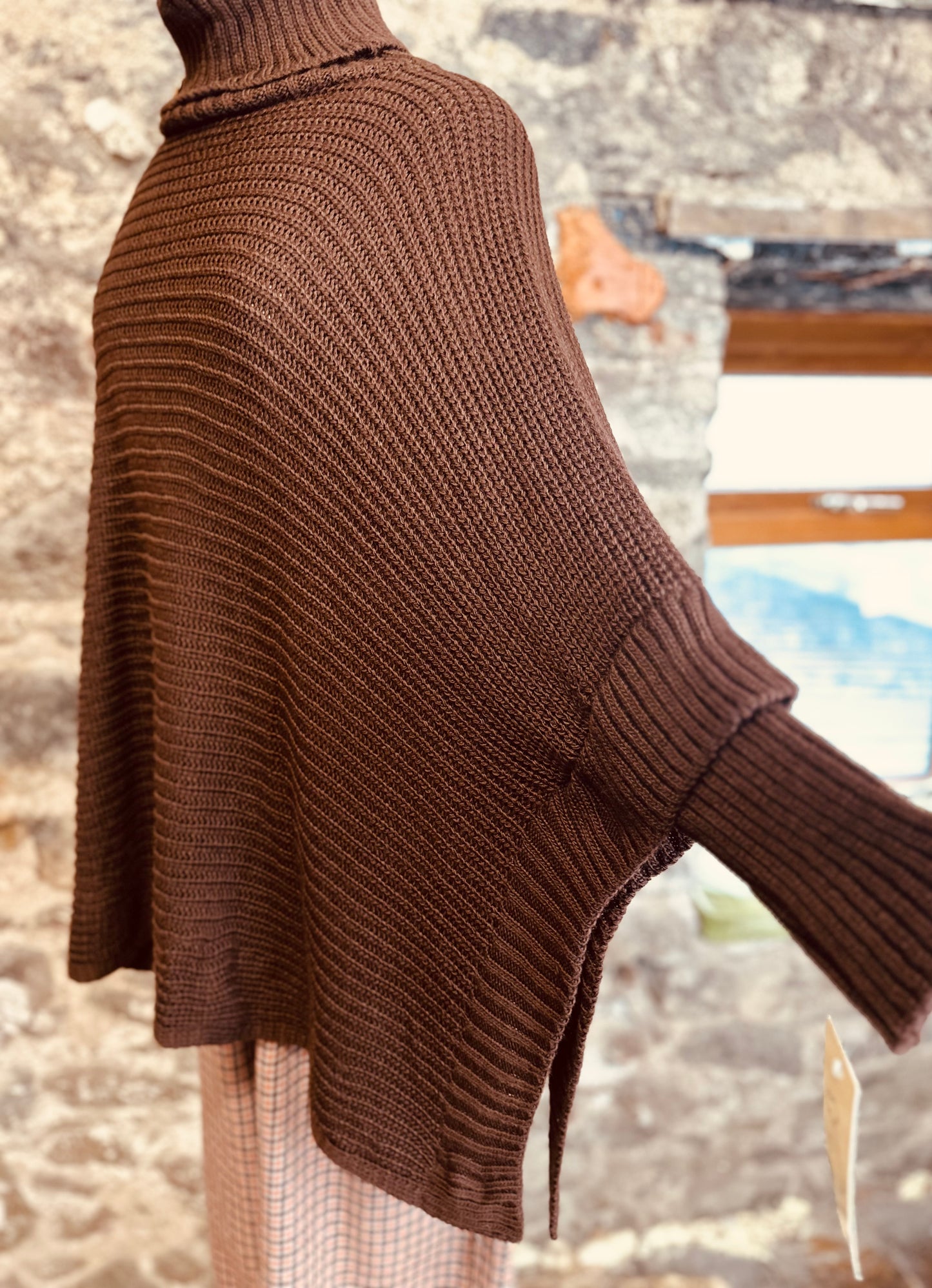 “Darina” chocolate high neck polo poncho