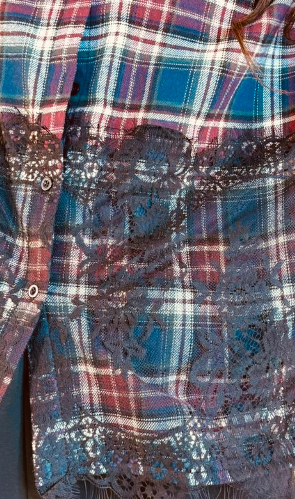 “NAIA “ plaid brush cotton and lace overlay shirt