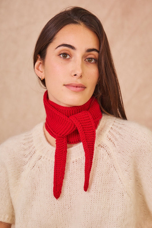 “Jen “ french Ruby  red knit crevat scarf