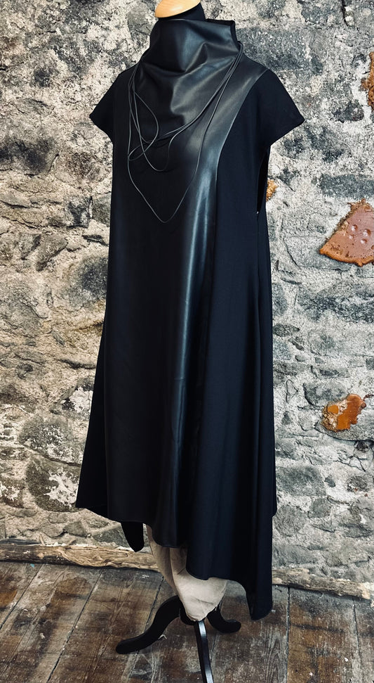 “Kirsti “ black funnel neck asymmetric tunic dress