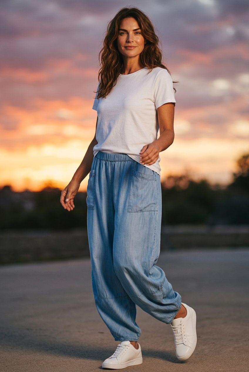 “Clara “ cloud blue light weight cocoon pants