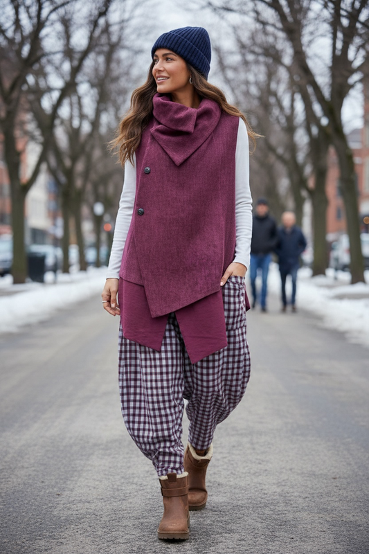 “Mandy “ burgundy Italian asymmetrical waist coat