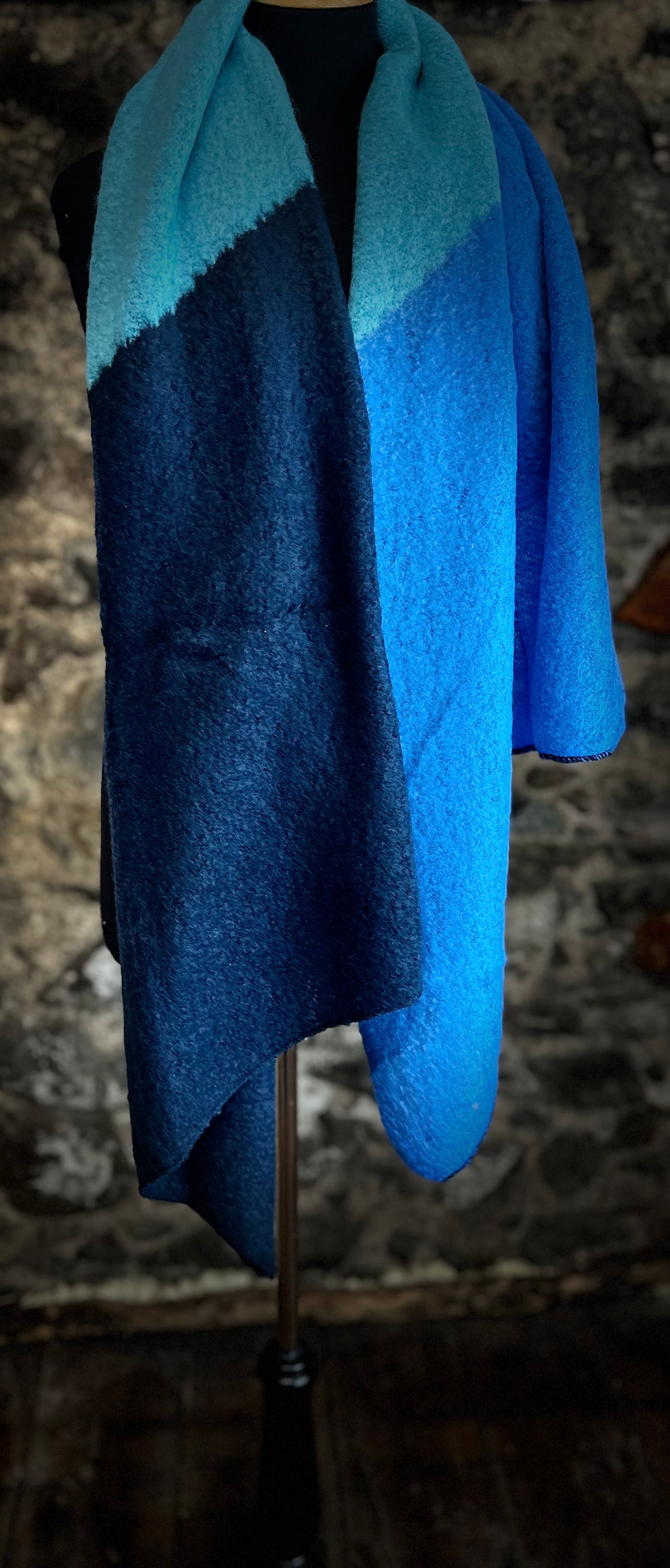 Super cosey navy and turquoise large wrap