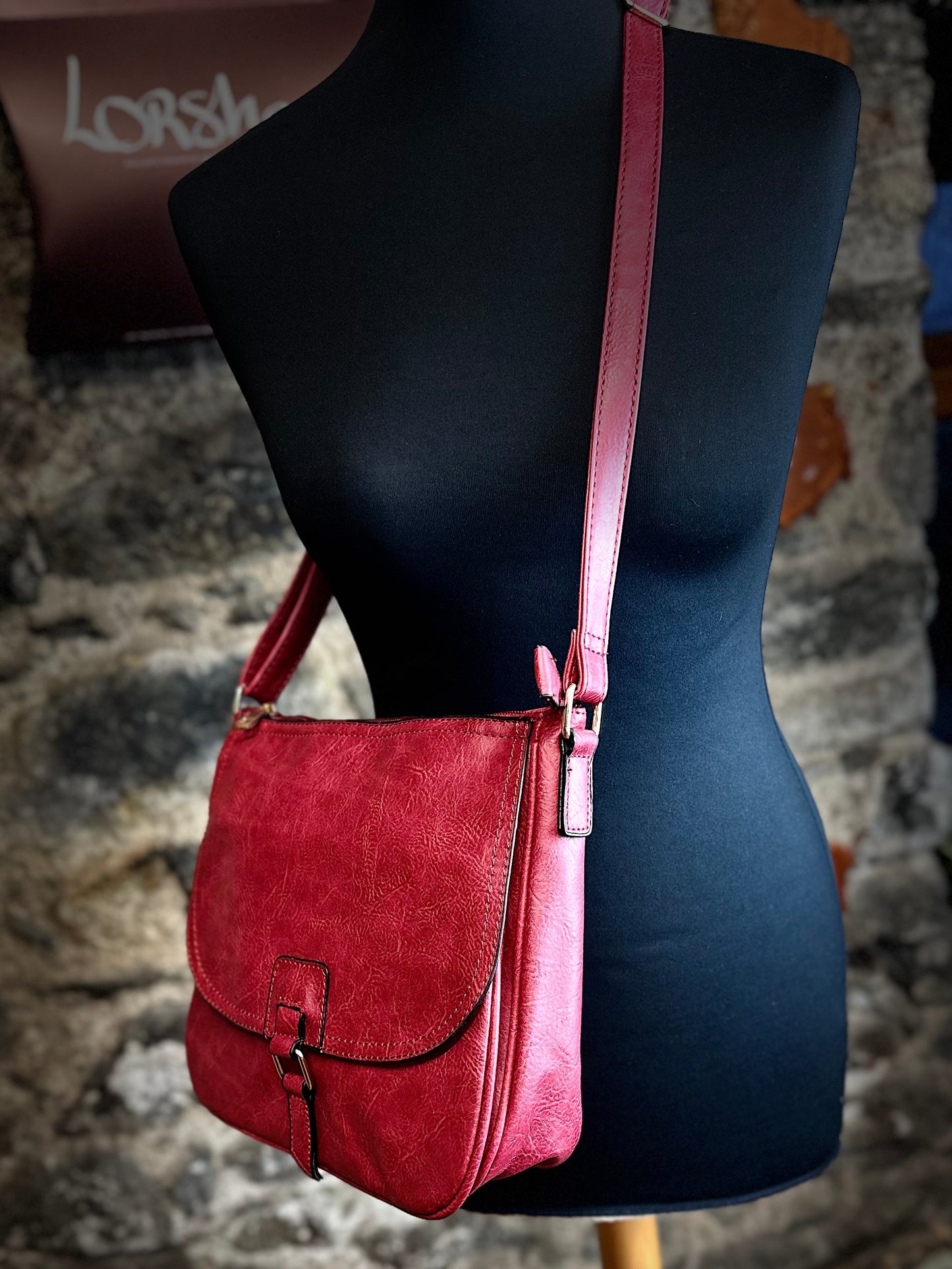 “Annie “ raspberry vegan satchel bag