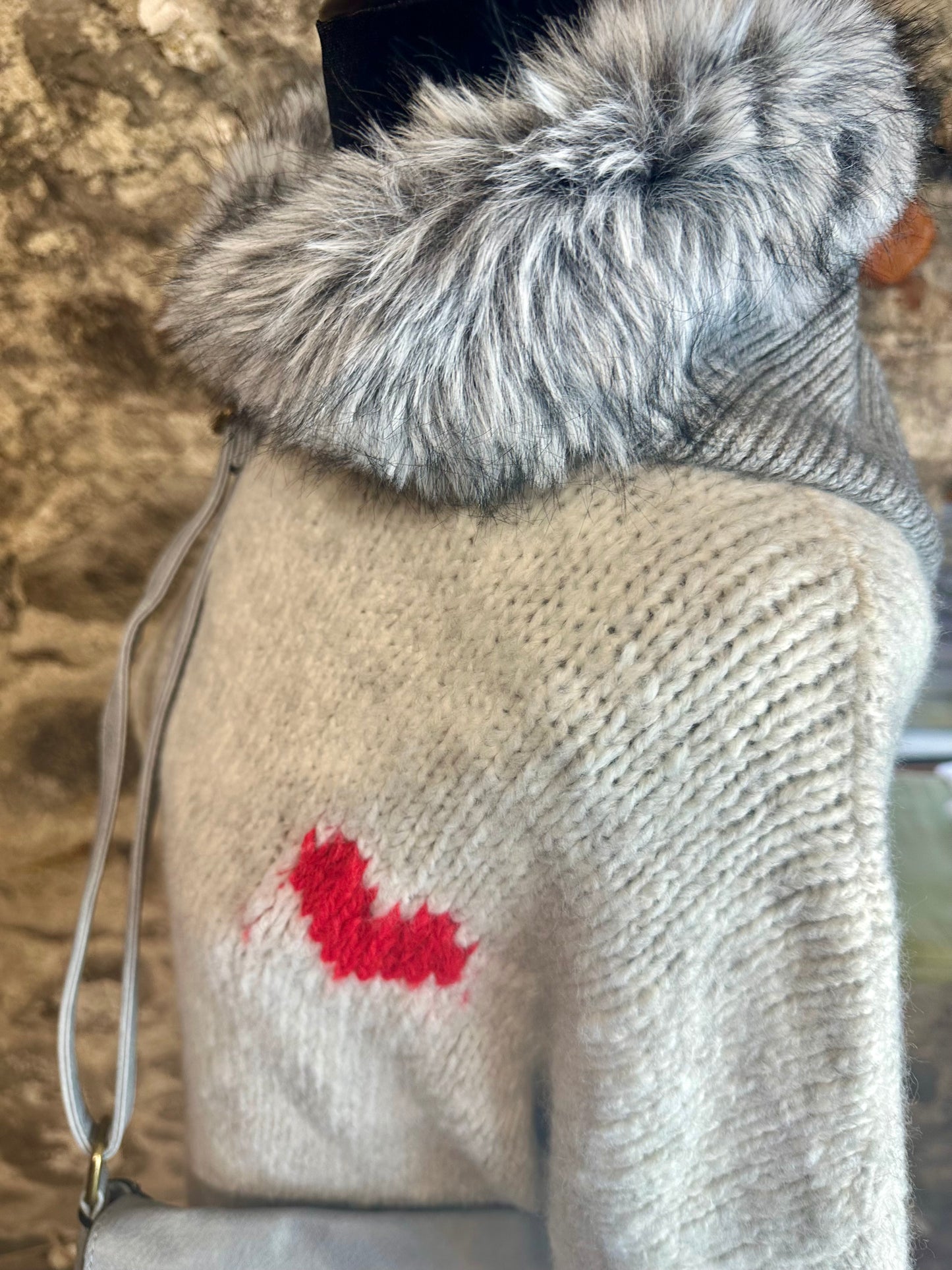 “Jessie “ vegan  fur trim snood hood ..dove grey