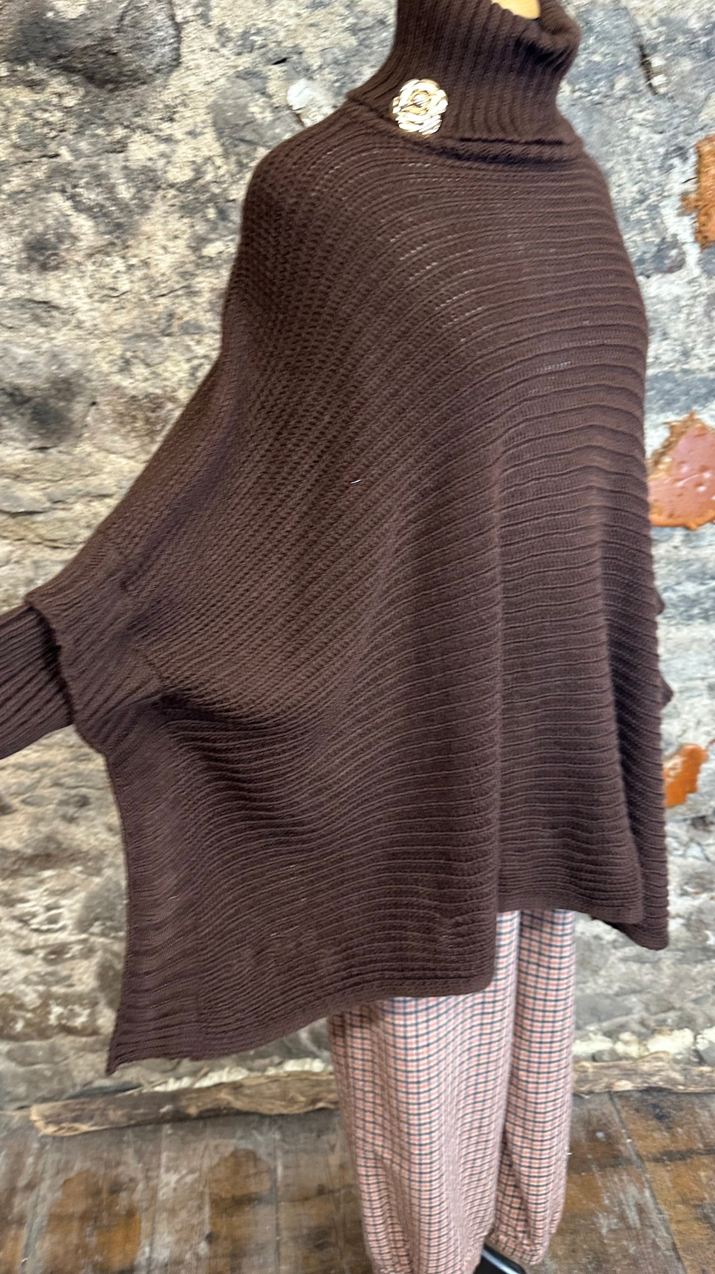 “Darina” chocolate high neck polo poncho
