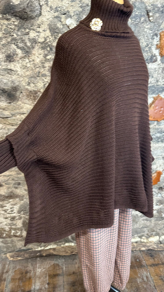 “Darina” chocolate high neck polo poncho