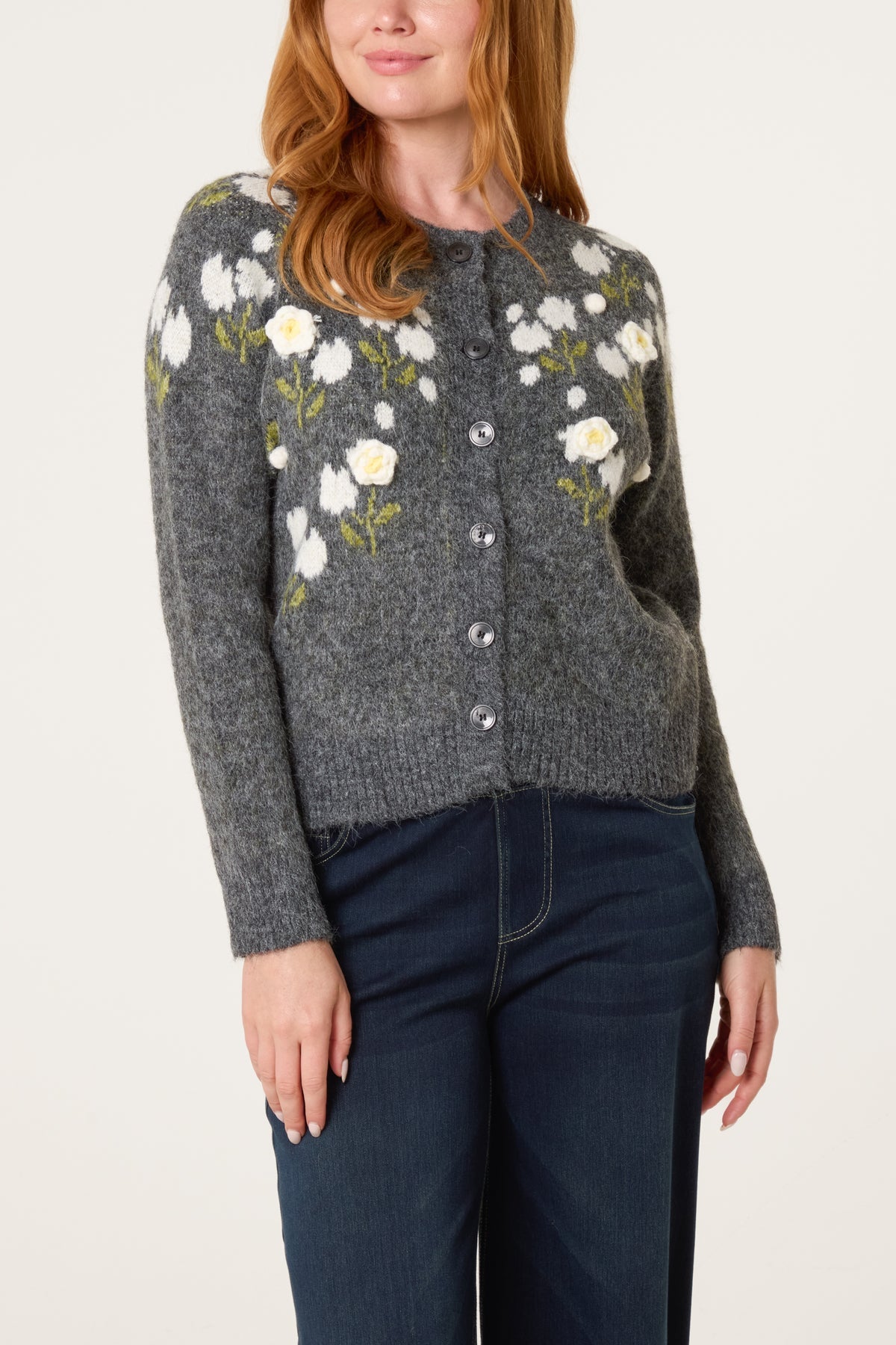 “Helena “ floral detail charcoal cardigan