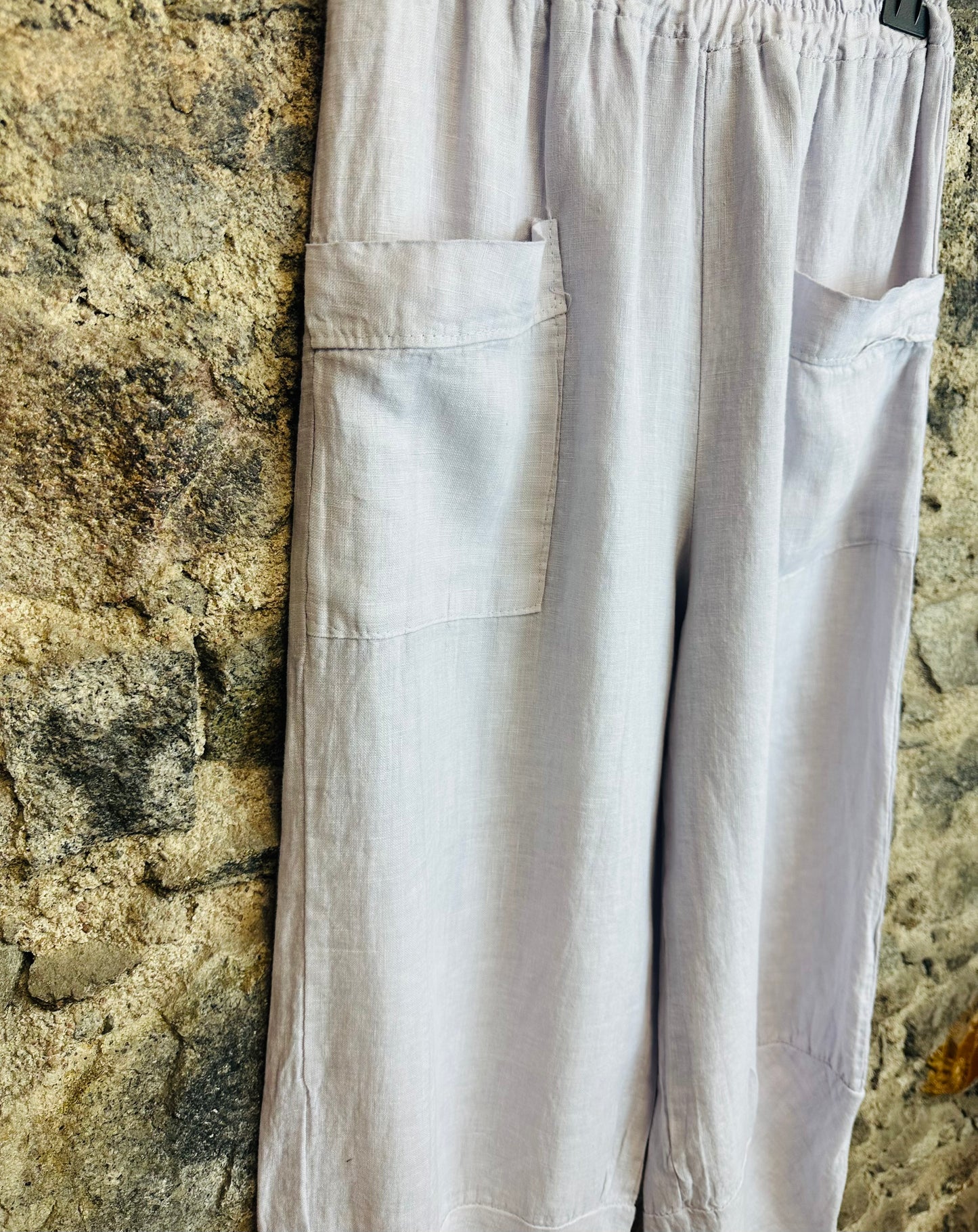 “Sam” soft lilac derp pocketgrey Italian linen cullottes