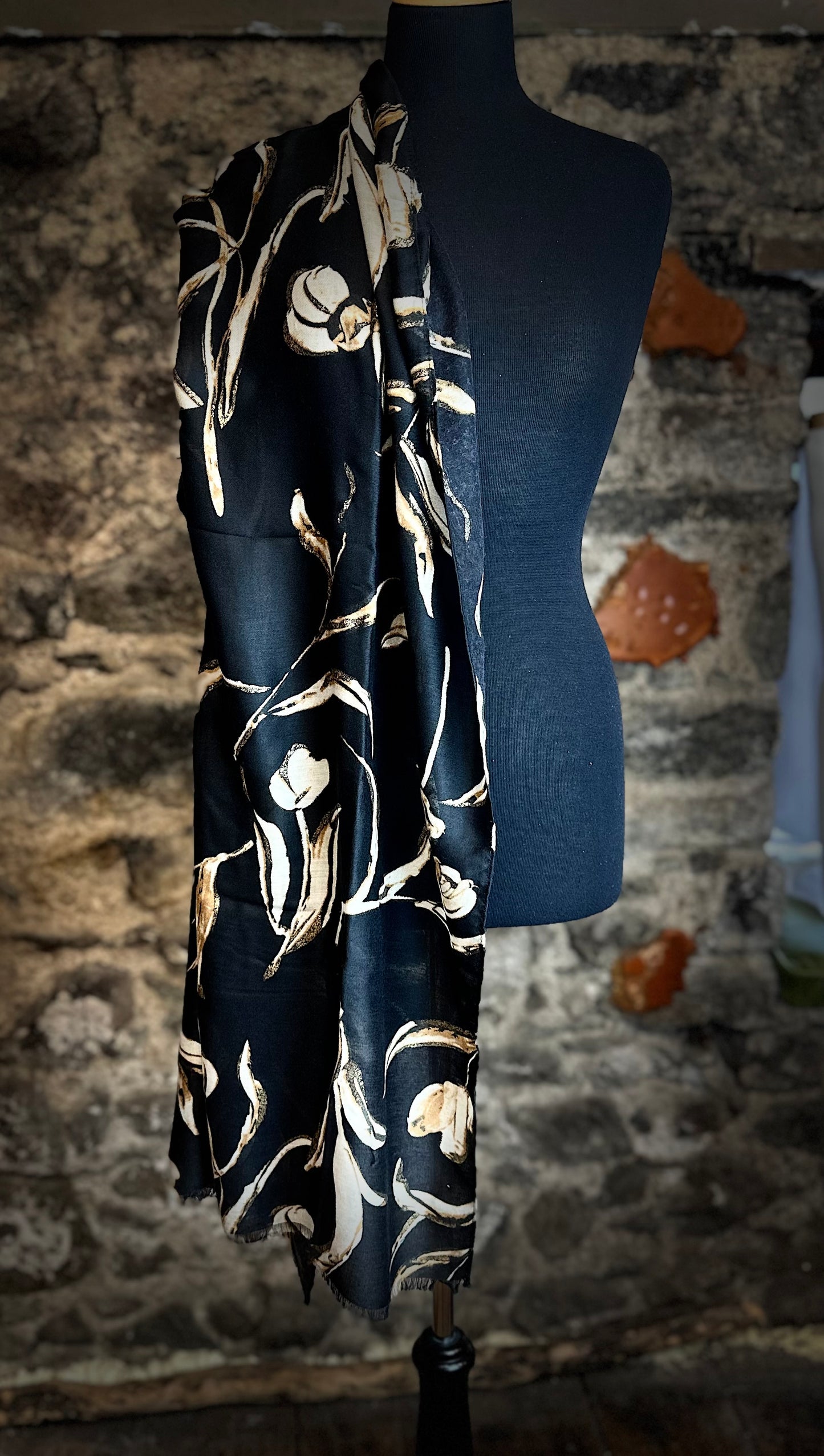 Ebony and stone delicate abstract floral large wrap