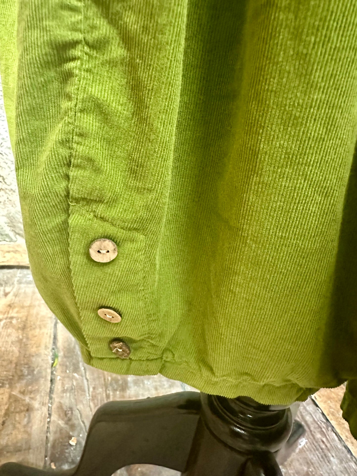 “Tania “ statement button cuff Italian corduroy trousers lime