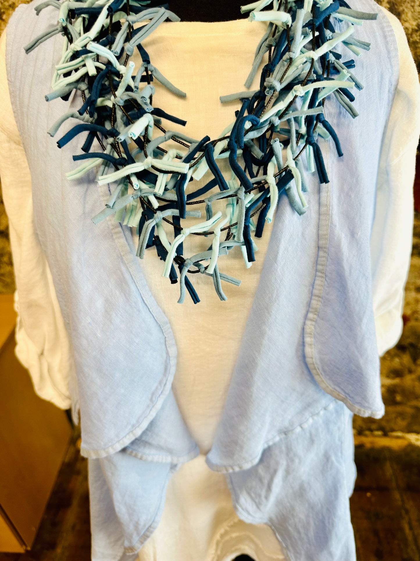 Lorsha statement textile neckpiece denim and navy