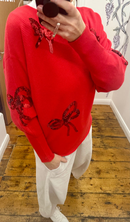 “Jez “ sequin  bow Italian knit