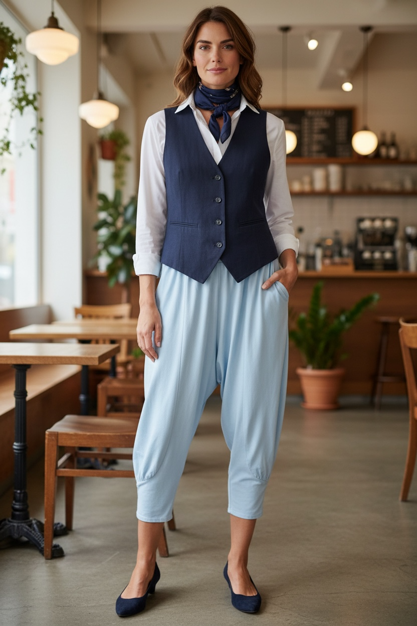 “Derville “ sky blue jersey Italian casual cullottes