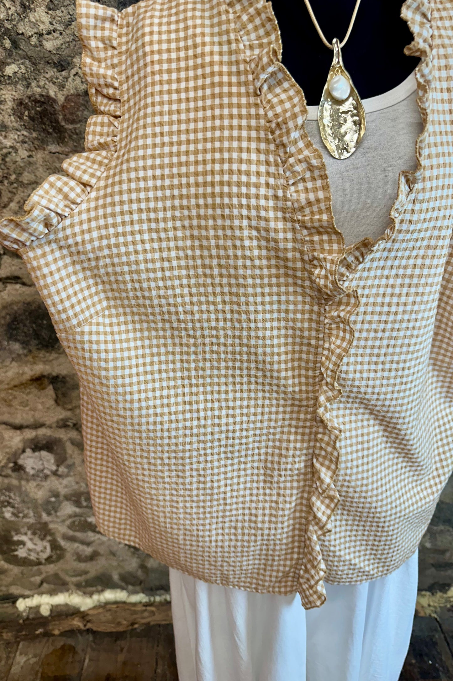 “Rosie “ gingham gold and white Italian tunic