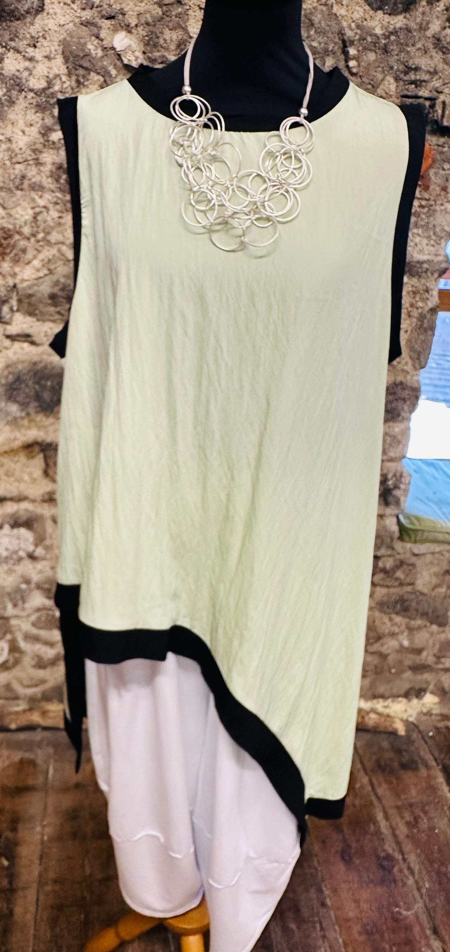 “Tilly” apple green and black trim Italian tunic