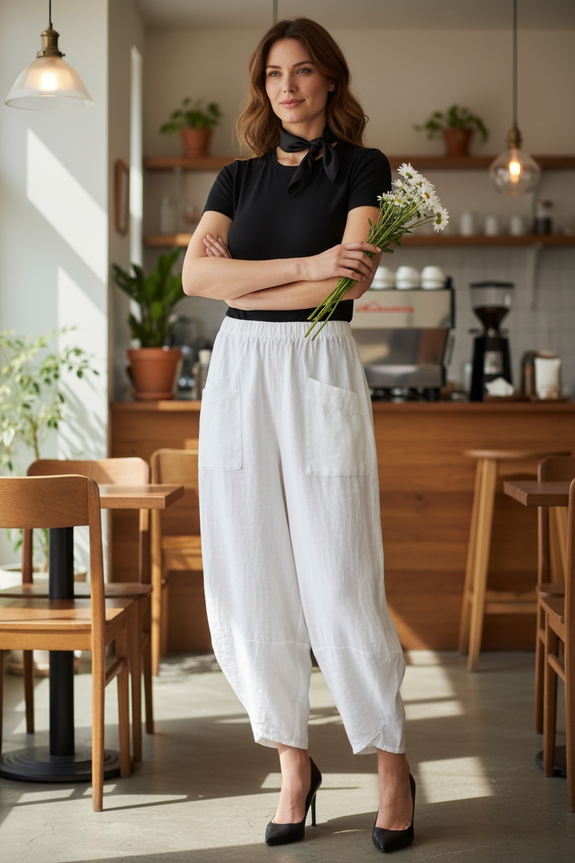 “Sam “ white Italian linen deep pocket cullottes