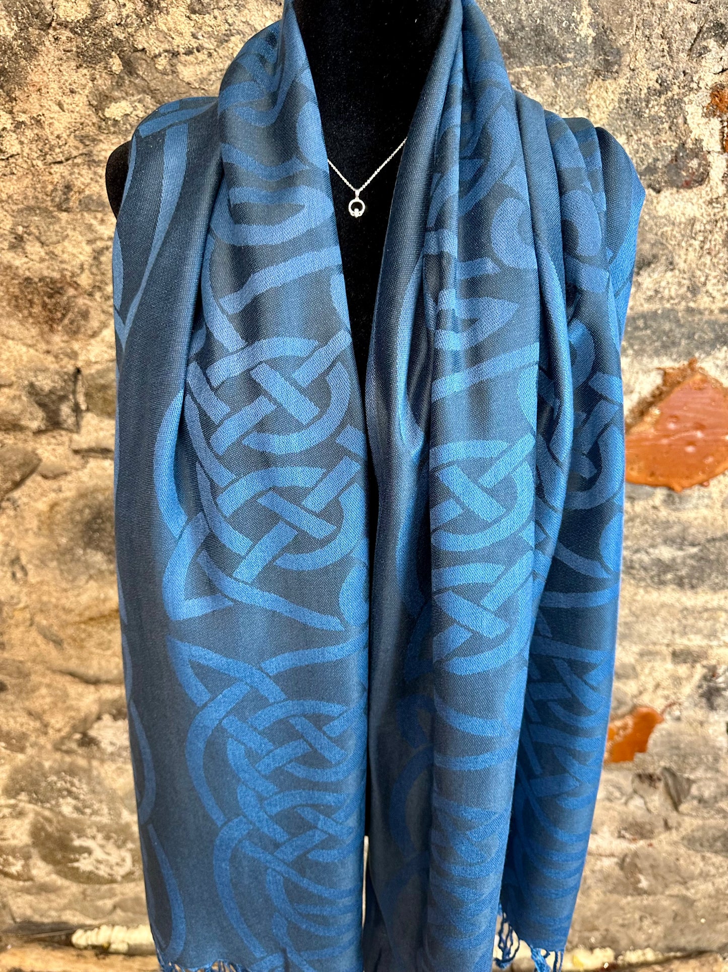 Ocean blue Irish designed heritage knotwork pashmina