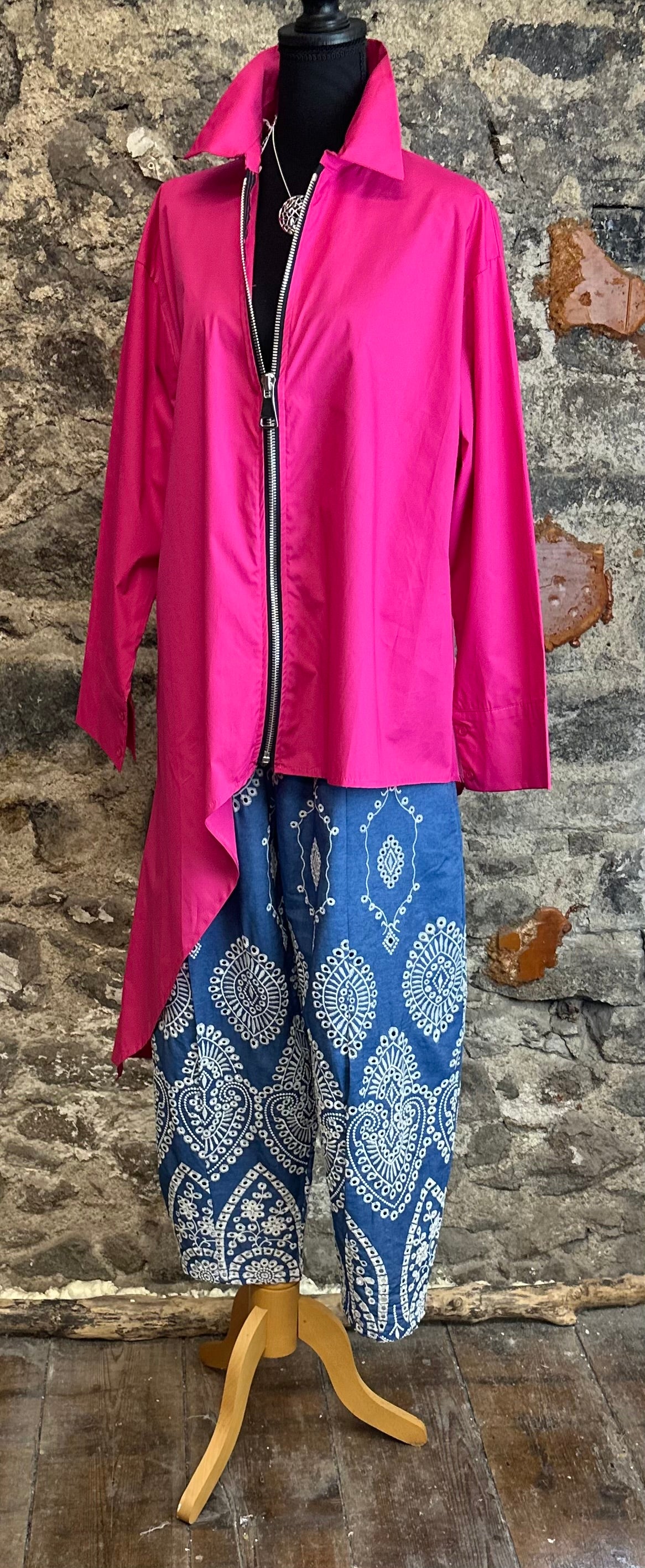 “Serrin “ fuchsia dramatic Italian asymmetric shirt