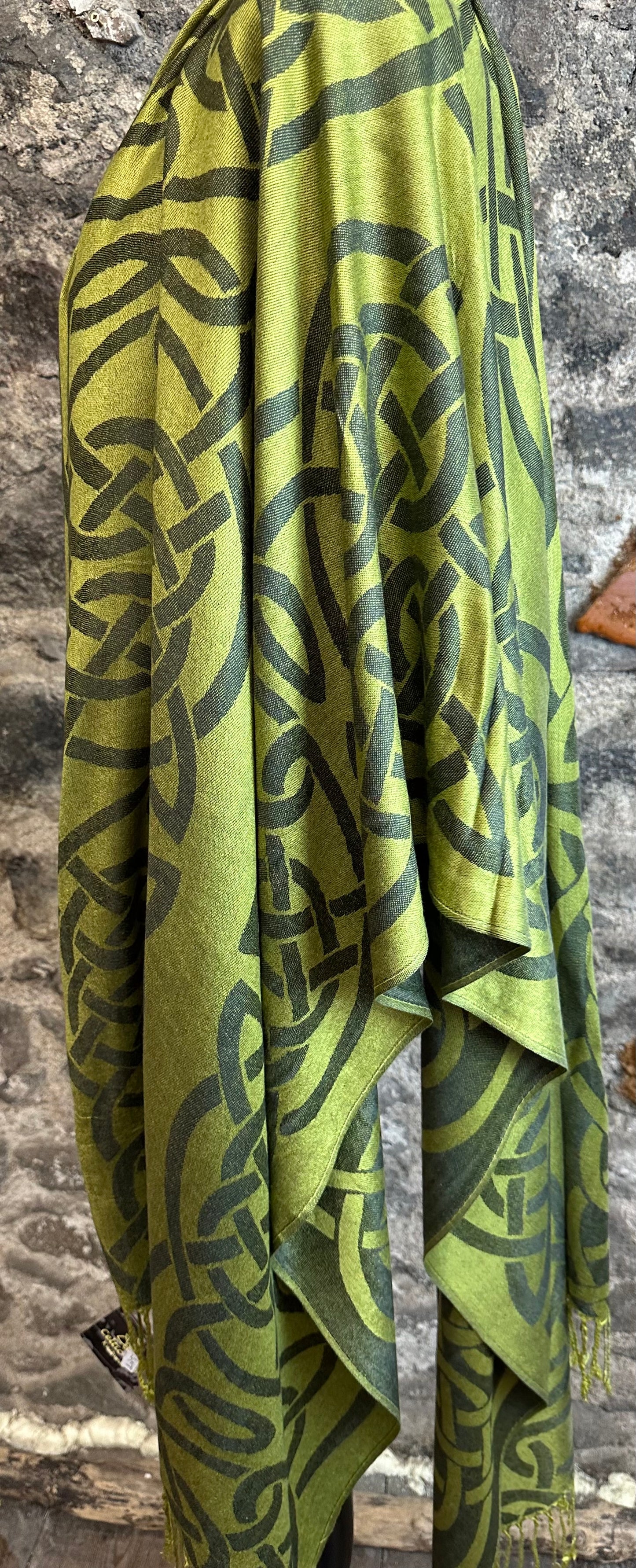 Heritage apple green Celtic designed in Ireland knotwork pashmina