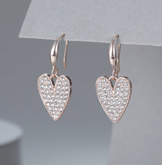 Little cubic zirconia rose gold plated hearts drop earrings