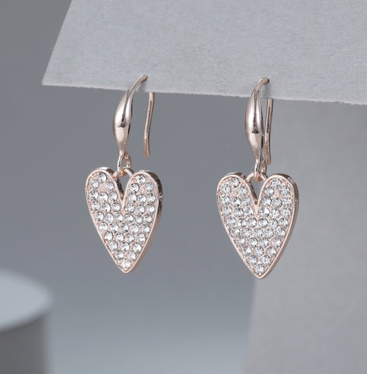 Little cubic zirconia rose gold plated hearts drop earrings